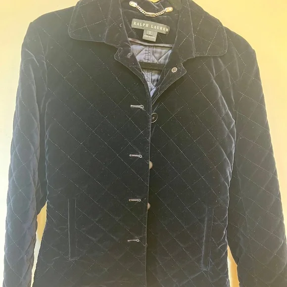 Midnight Blue Ralph Lauren Quilted Velvet Jacket - Picture 1 of 4